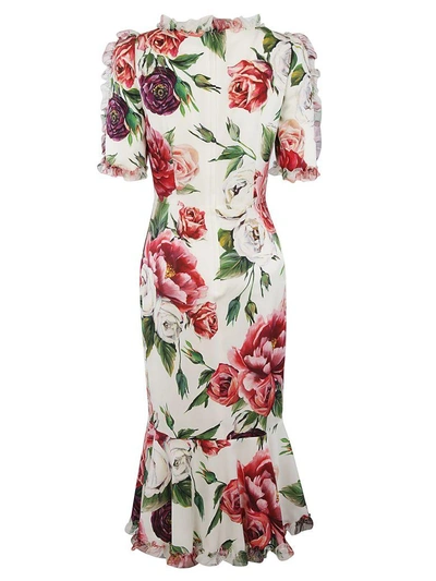 Shop Dolce & Gabbana Peony Print Dress In Multicolor