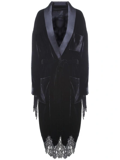Shop Alexander Wang Stud-embellished Leather And Velvet Coat In Nero