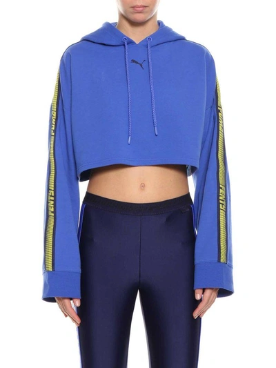 Shop Fenty X Puma Long Sleeves Cropped Hoodie In Blu