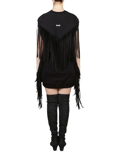 Shop Msgm Fringed Sweatshirt Dress In Black