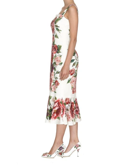 Shop Dolce & Gabbana Peonies Print Dress In Peonie Fdo Panna