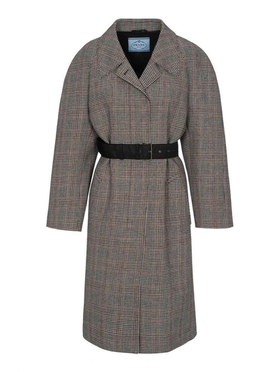 Shop Prada Coat Check Belt In Check Beige Multi