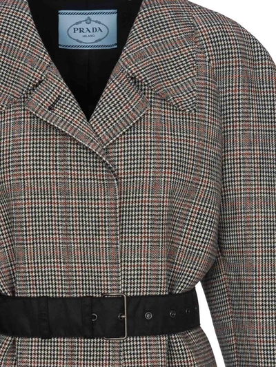 Shop Prada Coat Check Belt In Check Beige Multi