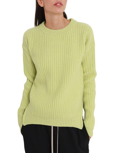 Shop Rick Owens Ribbed Knit Pull With Side Slits In Verde