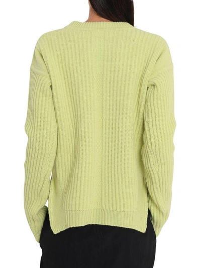 Shop Rick Owens Ribbed Knit Pull With Side Slits In Verde