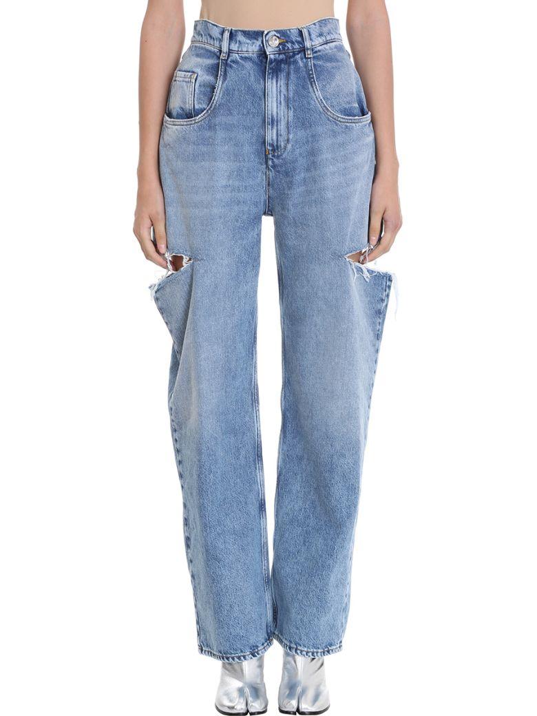 Maison Margiela Cut Out Jeans In Cyan Modesens