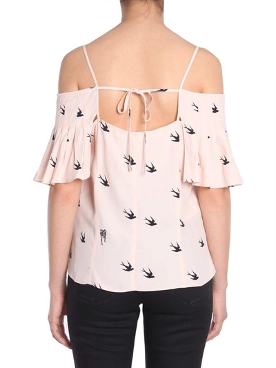 Shop Mcq By Alexander Mcqueen Pin Up And Swallow Printed Top In Cipria