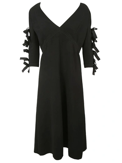 Shop Bottega Veneta Tied Sleeve Dress In Black