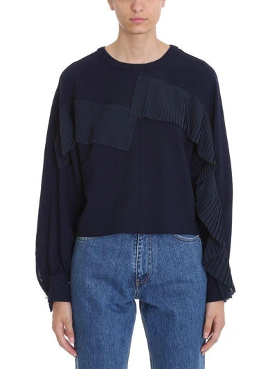 Shop Golden Goose Gemini Blue Virgin Wool Fringed Blouse