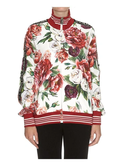 Shop Dolce & Gabbana Peonie Print Zipped Sweatshirt In Peonie Fdo Panna