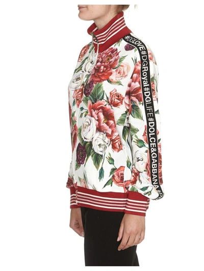 Shop Dolce & Gabbana Peonie Print Zipped Sweatshirt In Peonie Fdo Panna