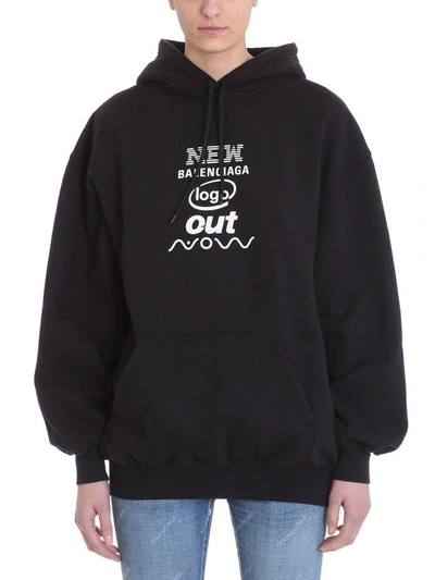 Balenciaga Hoodie New Logo Black Cotton Printed Sweatshirt | ModeSens