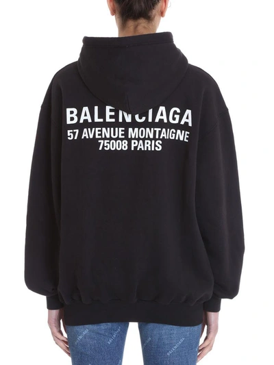 Balenciaga Hoodie New Logo Black Cotton Printed Sweatshirt | ModeSens