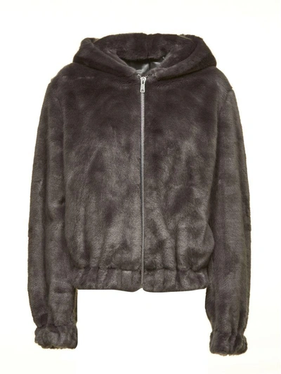 Shop Helmut Lang Hooded Fur Bomber Jacket In Grigio