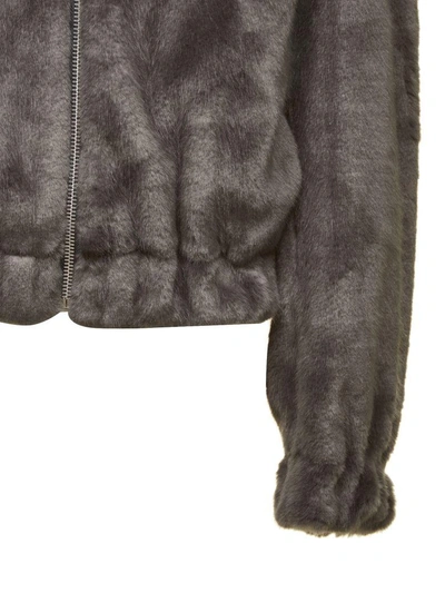Shop Helmut Lang Hooded Fur Bomber Jacket In Grigio