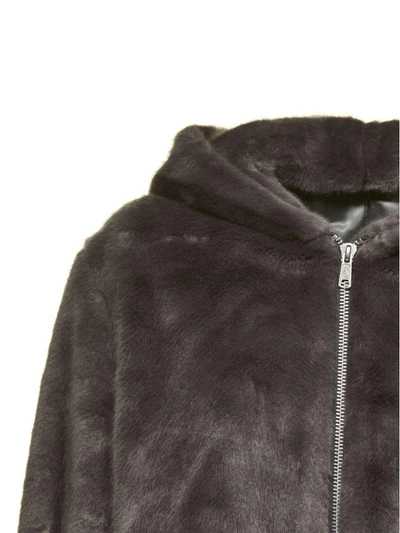 Shop Helmut Lang Hooded Fur Bomber Jacket In Grigio