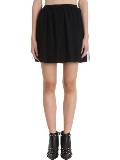 Shop Red Valentino Pleated Point D'esprit Tulle Skirt In Black