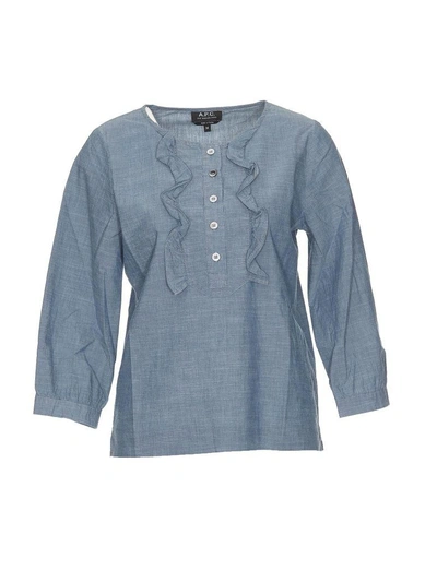 Shop Apc A.p.c. Cleo Blouse In Indigo Delave