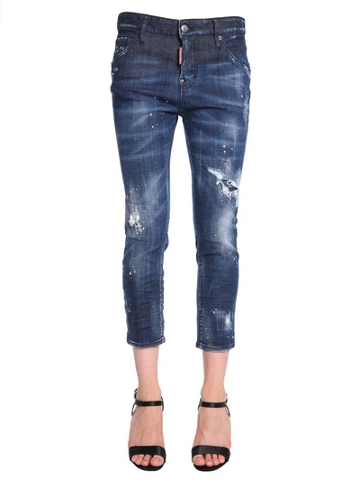 Shop Dsquared2 Cool Girl Cropped Fit Jeans In Blu