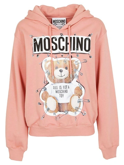 Shop Moschino Teddy Bear Safety Pin Hoodie In Pink