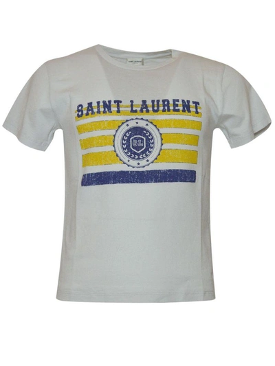 Shop Saint Laurent University Printed T-shirt In Dirty Ecru Jaune