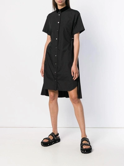 Shop Sacai Pleated Back Shirt Dress - Black