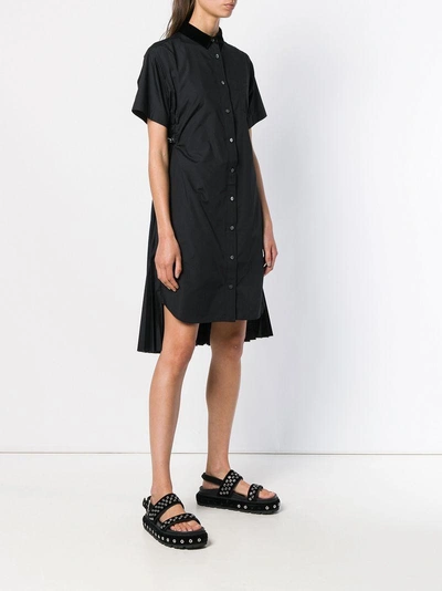 Shop Sacai Pleated Back Shirt Dress - Black