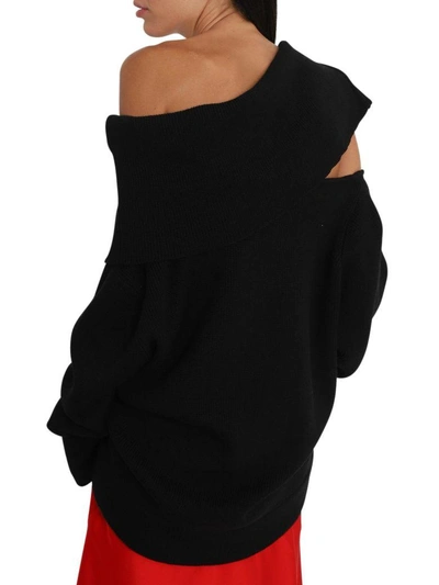 Shop Monse Knitted Sweater With Logo Intarsia Shawl Collar In Nero