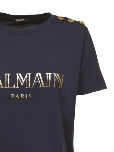 Shop Balmain Printed T-shirt In Blu Oro