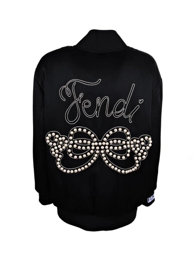 Shop Fendi Embellished Logo Bomber In F0gme Black