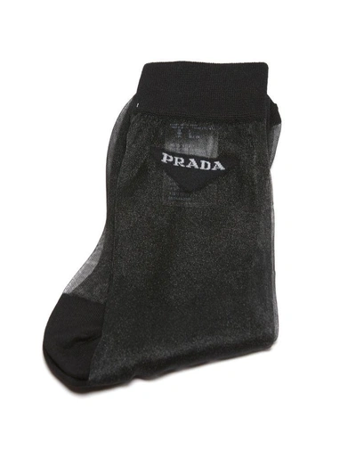 Shop Prada Embroidered Socks In Nero