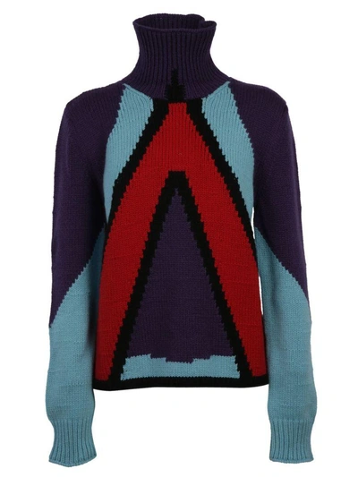 Shop Bottega Veneta Geometric Panel Sweater In Aqua