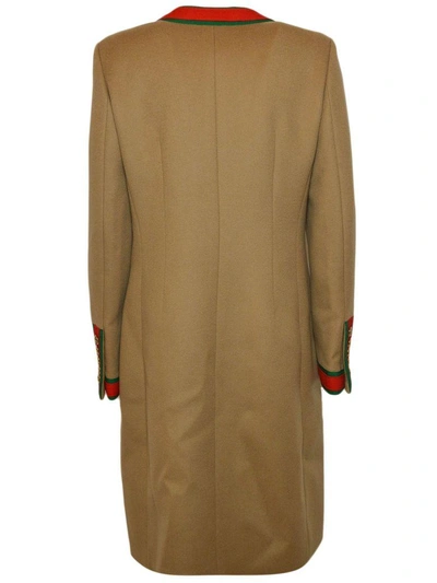 Shop Gucci Web Stripe Coat In Camel Yard Multi