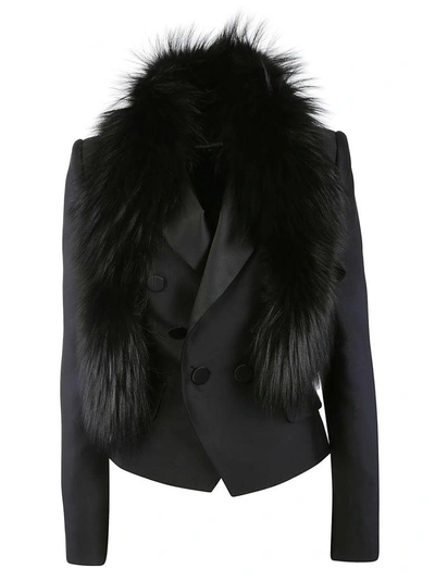 Shop Dsquared2 Fur Detail Peacoat In Black