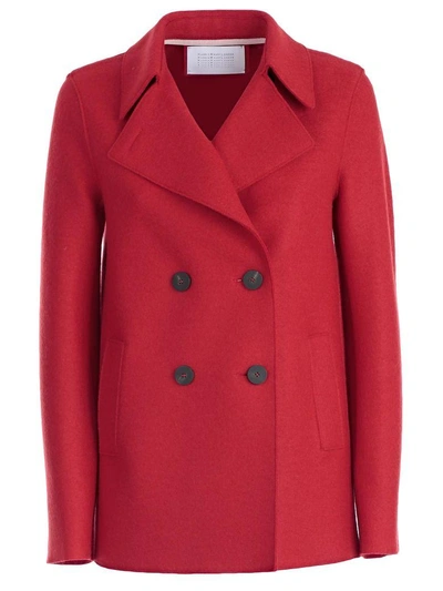 Shop Harris Wharf London Double Breasted Peacoat In Red