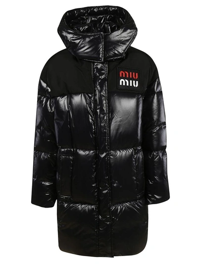 Shop Miu Miu Puffer Coat In Black