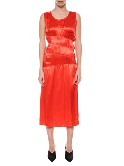 Shop Helmut Lang Satin Midi Dress In Rosso