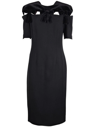 Shop Fendi Bow Embellished Pencil Dress In F0gme Black