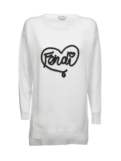 Shop Fendi Heart Logo Sweater In Bianco Nero