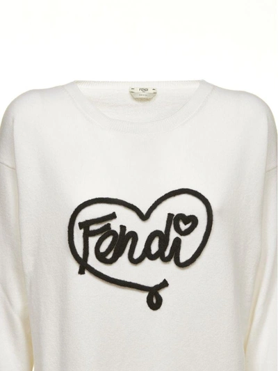 Shop Fendi Heart Logo Sweater In Bianco Nero