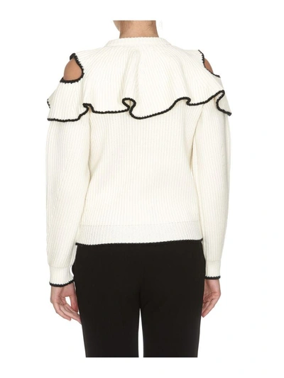 Shop Alexander Mcqueen Ruffle Sweater In Ivory/black