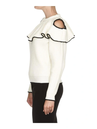 Shop Alexander Mcqueen Ruffle Sweater In Ivory/black