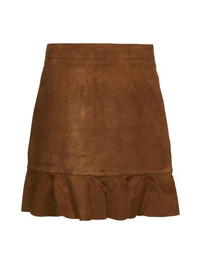 Shop Ganni Buttoned Mini Skirt In Tabacco