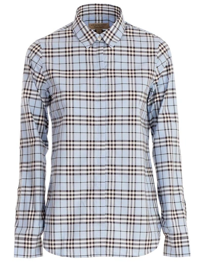 Shop Burberry Checked Shirt In Asky Blue Ip Check