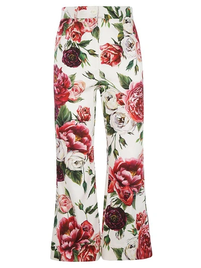 Shop Dolce & Gabbana Peony Print Trousers In Multicolor