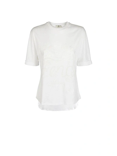 Shop Fendi White Cotton Embroidered Logo T-shirt