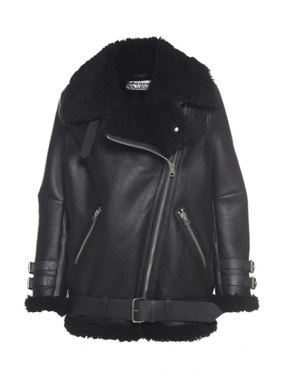 Shop Acne Studios Velocite Leather And Shearling Jacket In Nero