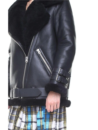 Shop Acne Studios Velocite Leather And Shearling Jacket In Nero