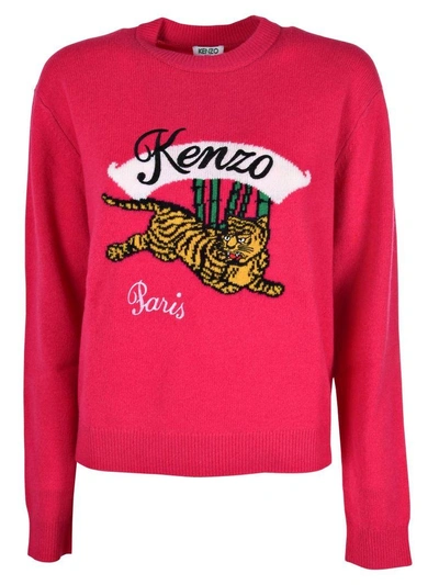 Shop Kenzo Embroidered Sweater In Fushia Fonce
