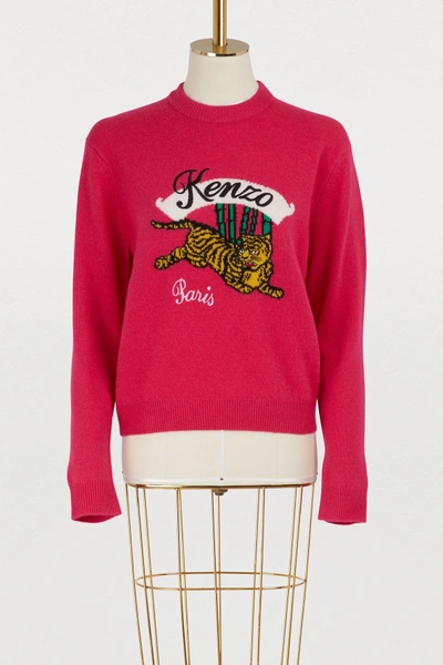 Shop Kenzo Wool Jumping Tiger Sweater In Deep Fuschia